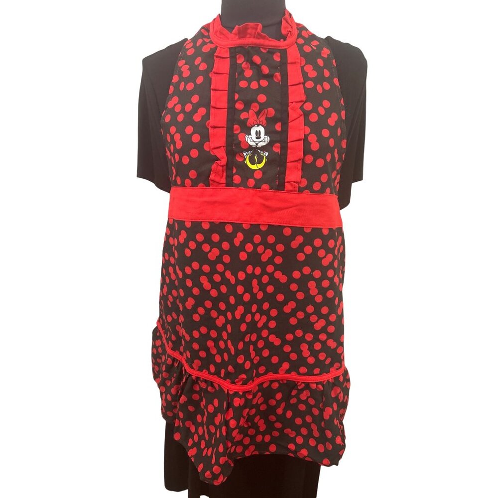 Disney Minnie Mouse Red & Black Polka Dot Apron With Tie Back